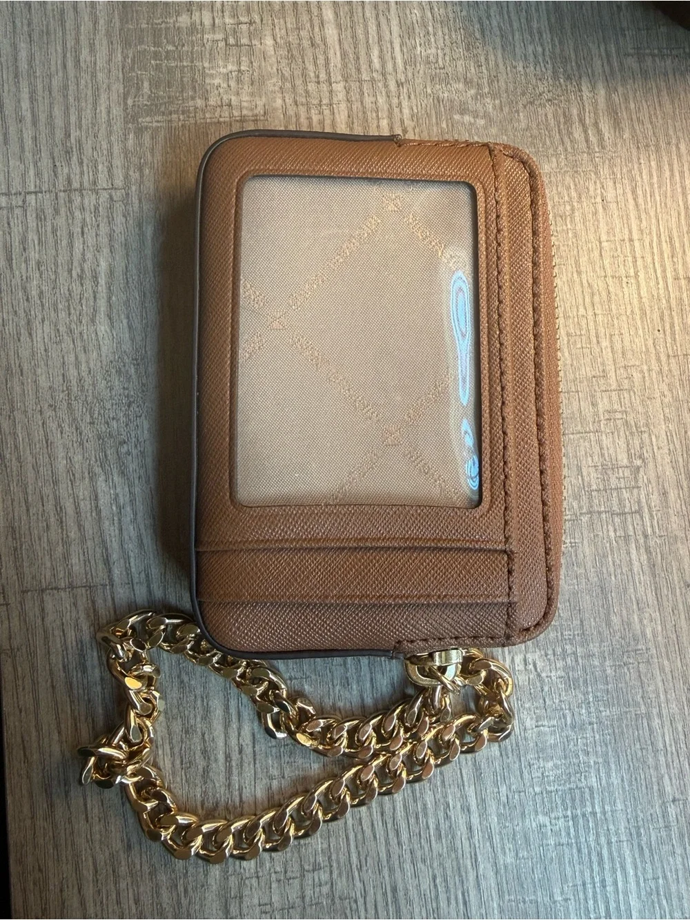 Michael Kors Tan Saffiano Leather Wristlet with Gold Chain